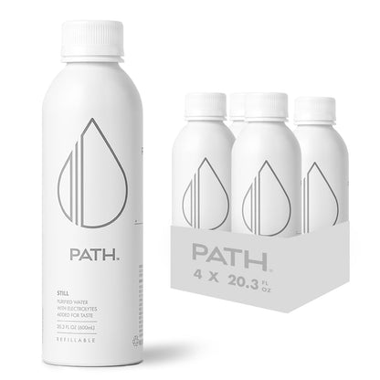 Path Still Bottled Water - Ultra-Purified, pH-Balanced Purified Water in Aluminum Bottle - BPA-Free, Reusable, Infinitely Recyclable - Crisp, Refreshing Taste 25 fl oz (Pack of )