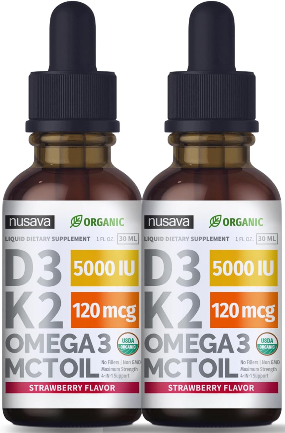 (1 Pack) Organic Vitamin D3 K2 Drops w MCT Oil Omega 3, 5000 IU, Vitamin D Liquid 5000 IU, No Fillers, Non-GMO Liquid D3 for Body’s Defenses & Faster Absorption, Unflavored, 2 Fl Oz Liquid Vitamin D3