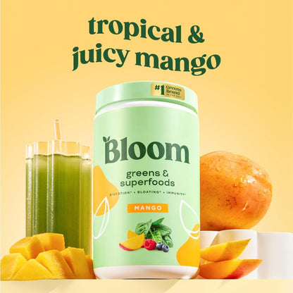 Bloom Nutrition Greens and Superfoods Powder for Digestive Health, Greens Powder, Digestive Enzymes, Probiotics, Spirulina, Chlorella for Bloating & Gut Support, Green Juice, 30 SVG, Strawberry Kiwi