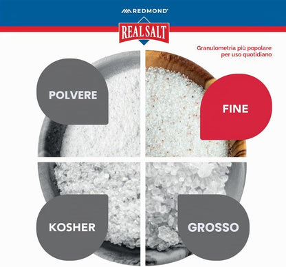Redmond Real Salt Fine Salt 26oz Refill - Utah Pure Natural Sea Salt Untreated Medium Grain Mineral Rich