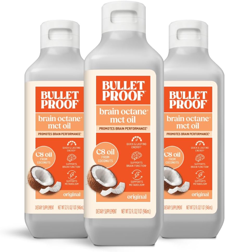 Bulletproof Coconut Brain Octane C8 MCT Oil, 16 Ounces, Premium Keto Supplement for Sustained Energy, Brain and Body Fuel, Unflavored, Add to Coffee and Smoothies, Packaging May Vary