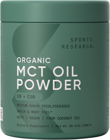 Sports Research Keto MCT Oil from Organic Coconuts - Fatty Acid Fuel for Body + Brain - Single Ingredient C8 Caprylic Acid - Perfect in Coffee, Tea, & More - Non-GMO & Vegan - Unflavored (16 Oz)