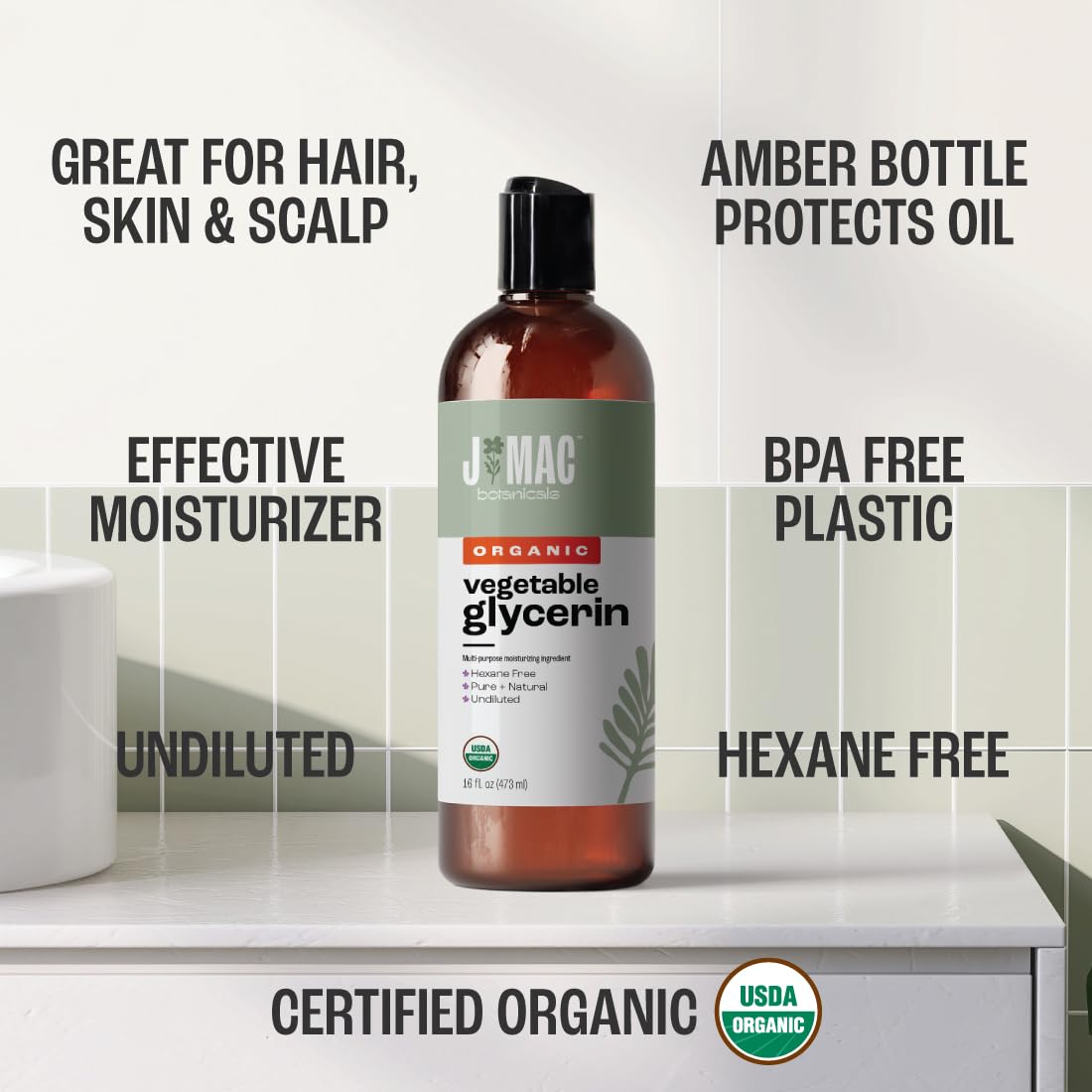 Organic Castor Oil, Cold Pressed (16 oz) BPA Free, Castor hexane free, for face, skin, eyelashes, Certified USDA Organic