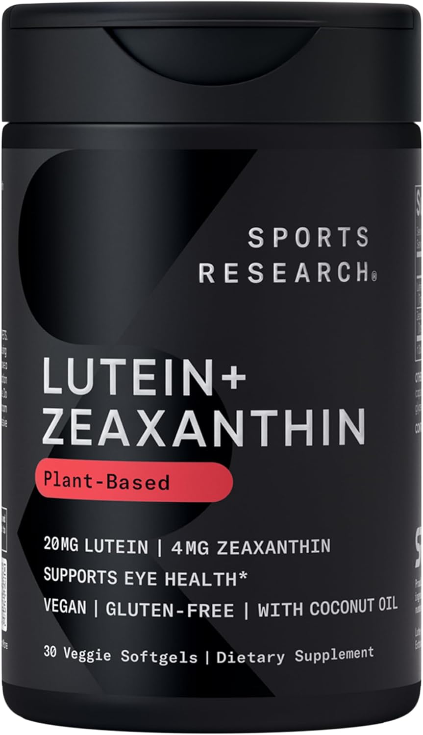 Sports Research® Lutein and Zeaxanthin Capsules - Eye Health Support Supplement Made with Lute-Gen® and Organic Coconut Oil - Vegan Friendly & Non-GMO Verified - 120 Veggie Softgels