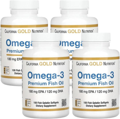 Omega-3 Premium Fish Oil by California Gold Nutrition, Concentrated Formula with EPA & DHA, Support for Optimal Lipid Profile & Immune System, Gluten Free, Non-GMO, 100 Fish Gelatin Softgels