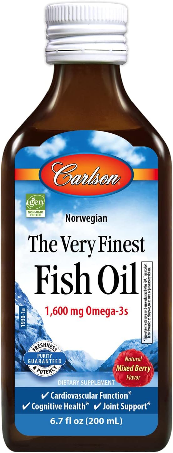 Carlson - Cod Liver Oil, 1100 mg Omega-3s, Plus Vitamins A and D3, Wild Caught Norwegian Arctic Cod Liver Oil, Sustainably Sourced Nordic Fish Oil Liquid, Unflavored, 250 mL (8.4 Fl Oz)