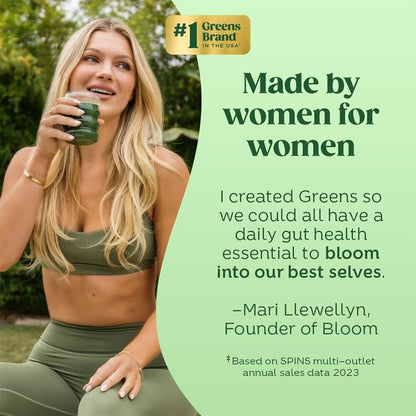 Bloom Nutrition Greens and Superfoods Powder for Digestive Health, Greens Powder, Digestive Enzymes, Probiotics, Spirulina, Chlorella for Bloating & Gut Support, Green Juice, 30 SVG, Strawberry Kiwi