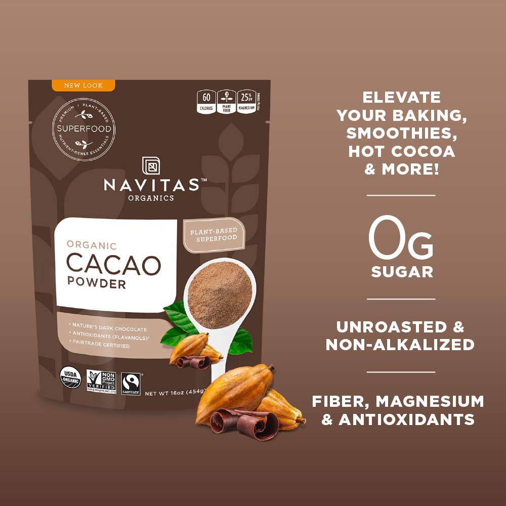 Navitas Organics Organic Cacao Powder, Non-GMO, Fair Trade, Gluten-Free, 16 Ounce / 454gram