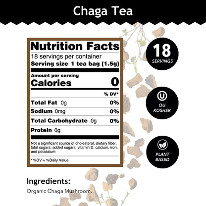 Buddha Teas - Chaga Tea - Organic Herbal Tea - For Cognitive Balance & Overall Health - With Chaga Mushroom, Antioxidants & B Vitamins - Caffeine Free - OU Kosher - 18 Tea Bags (Pack of 1)
