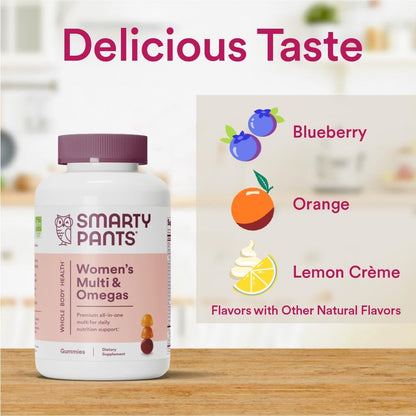 SmartyPants Women's Multivitamin Gummies: Omega 3 Fish Oil (EPA/DHA), Methylfolate, CoQ10, Vitamin D3, C, Vitamin B12, B6, A, K & Zinc, Inositol, Gluten Free, 180 Count (30 Day Supply)