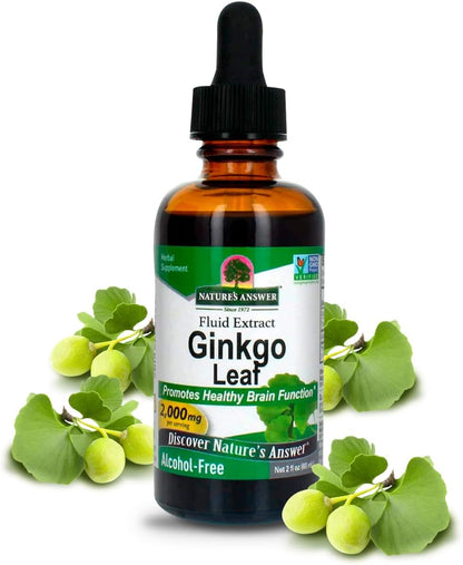 Nature's Answer Alcohol-Free Ginkgo Leaf 2000mg 2oz Extract | Stimulates Memory, Mood & Concentration | Gluten-Free, Kosher Certified & No Preservatives | Single Count