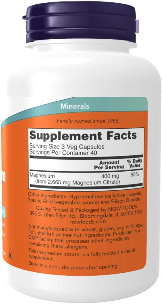 NOW Foods Magnesium Citrate 400 Milligram 120 Veg Capsules (Pack of 2)