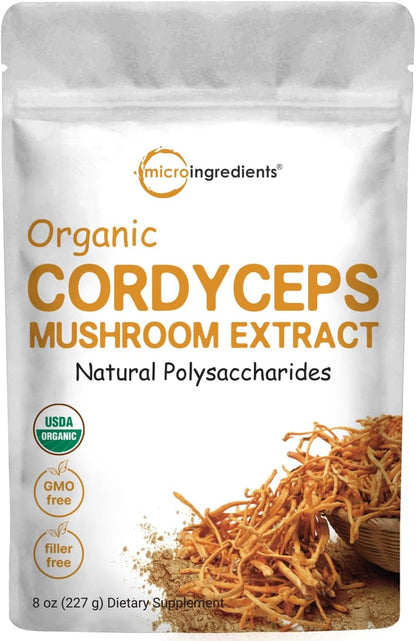 Micro Ingredients Organic Cordyceps Mushroom Extract, 8 oz | 100:1 Extract | Supports Energy & Immune Function | Great for Pre-Workout & Drinks | Non-GMO, Vegan Friendly