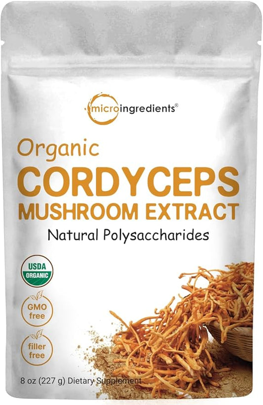 Micro Ingredients Organic Cordyceps Mushroom Extract, 8 oz | 100:1 Extract | Supports Energy & Immune Function | Great for Pre-Workout & Drinks | Non-GMO, Vegan Friendly
