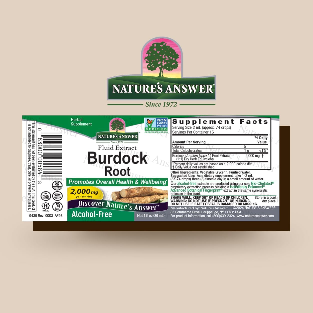 Nature's Answer Burdock Root Extract 1 Ounce - Alcohol Free, Made in USA, Vegan, Non GMO, No Artificial, Preservative Free - Supports Overall Wellness, Immune Support, Lymphatic Drainage