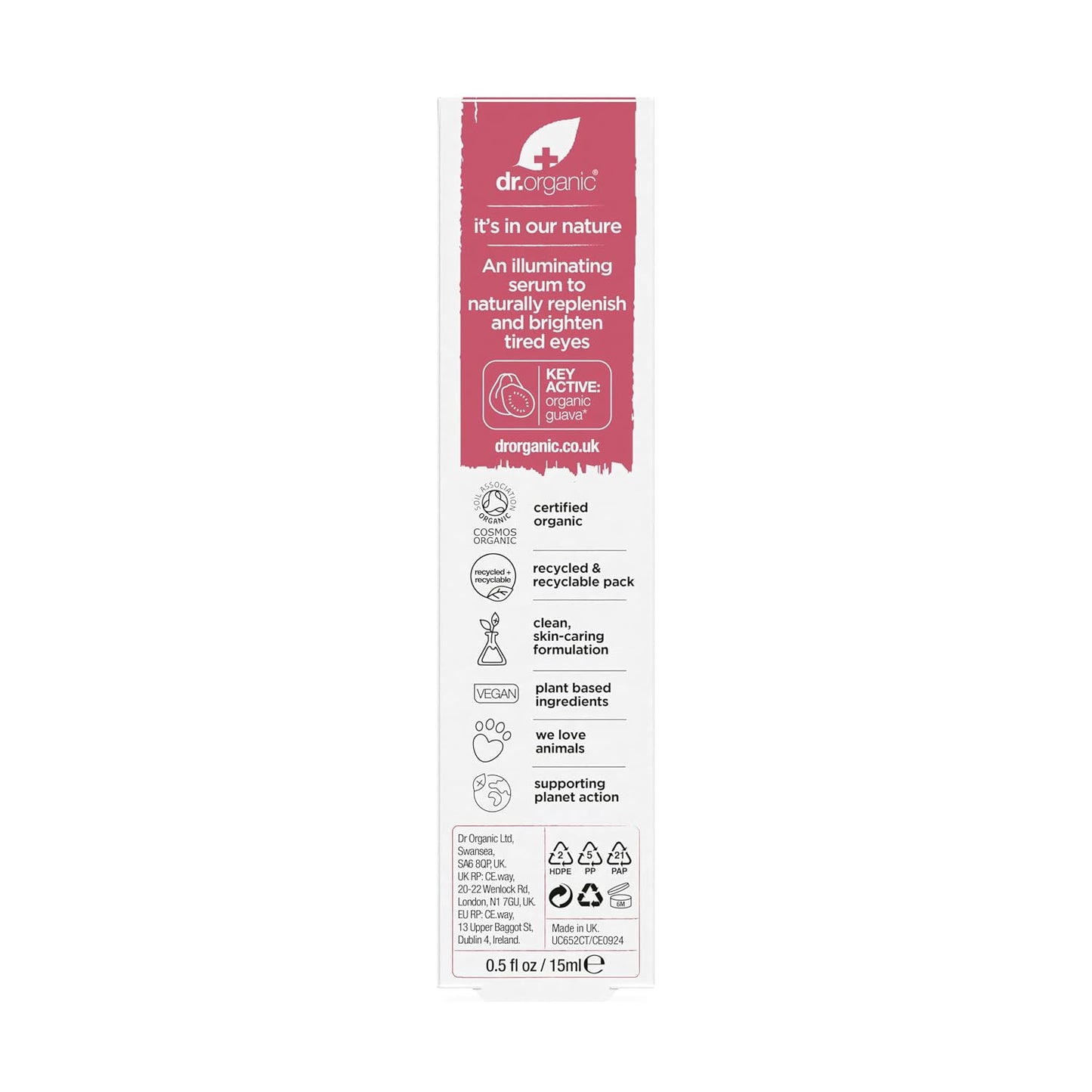 Dr Organic Guava Eye Serum, Vitamin C, Brightening, for Men and Women, Natural, Vegan, Cruelty Free, Paraben & SLS Free, Certified Organic, 15 ml