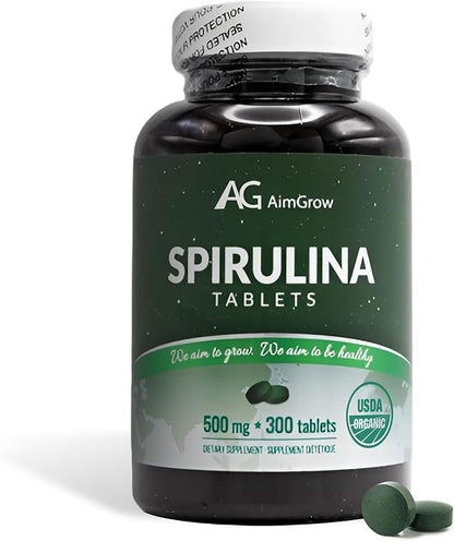 Spirulina Tablets, Nutrient-Rich Supplement for Energy and Immune Health, Non-GMO and Gluten-Free, Meets Health Canada Standards, 500mg, 300 Tablets