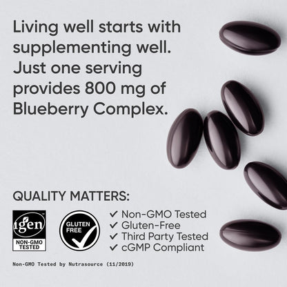 Sports Research Blueberry Capsules - Made from Organic Blueberries with Organic Extra Virgin Olive Oil - Non-GMO & Gluten Free - 60 Liquid Softgels