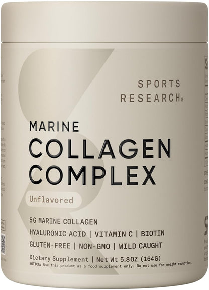 Sports Research Marine Collagen Peptides Powder - Sourced from Wild-Caught Fish, Pescatarian Friendly, Keto Certified & Non-GMO Verified - Easy to Mix in Water or Juice! (34 Servings)