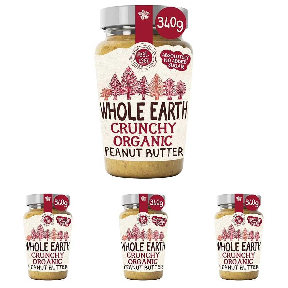 Whole Earth Crunchy Organic Peanut Butter, 340 g Jar, Original Nut Spread Made with All Natural Ingredients, No Added Sugar, Gluten Free, Vegetarian & Vegan Friendly