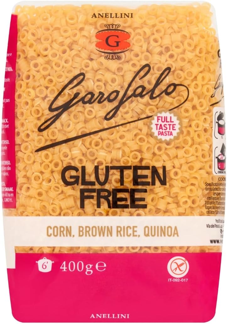 Garofalo Gluten Free Anellini Small Soup Pasta, 400g - Suitable for Coeliac and Vegan diets (Pack of 1)