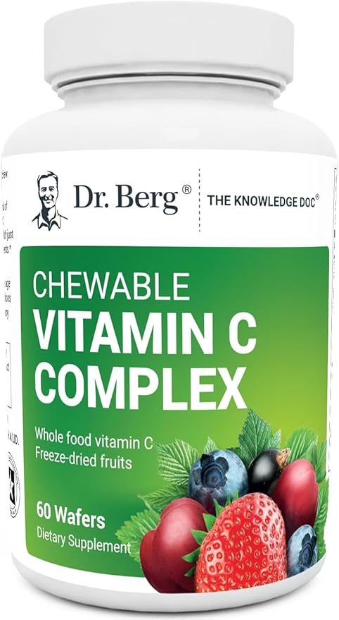 Dr. Berg Chewable Vitamin C Complex - Made with Organic, Non-GMO Berries - 60 Delicious Wafers