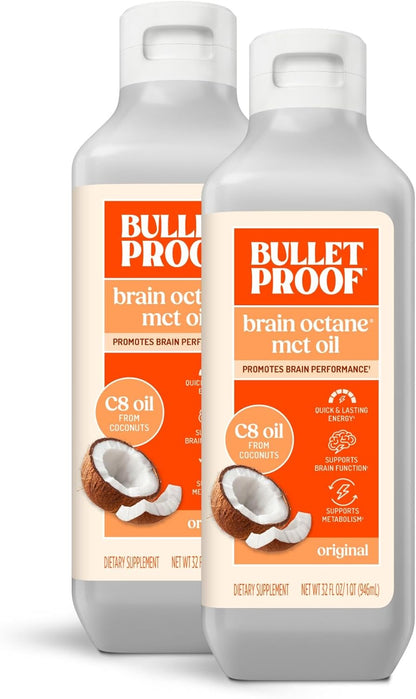 Bulletproof Coconut Brain Octane C8 MCT Oil, 16 Ounces, Premium Keto Supplement for Sustained Energy, Brain and Body Fuel, Unflavored, Add to Coffee and Smoothies, Packaging May Vary