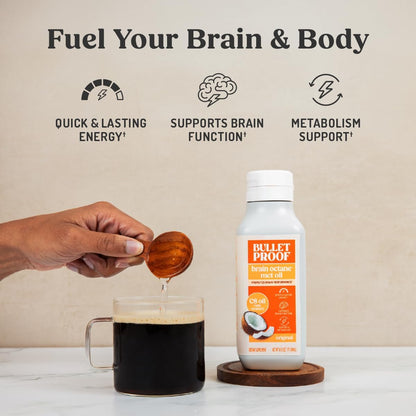 Bulletproof Coconut Brain Octane C8 MCT Oil, 16 Ounces, Premium Keto Supplement for Sustained Energy, Brain and Body Fuel, Unflavored, Add to Coffee and Smoothies, Packaging May Vary