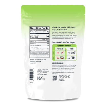Lakanto Cane Sugar with Monk Fruit Sweetener - Reduced Sugar for Coffee, Tea, Cooking, Baking, Sauces, Smoothies, Oatmeal, Drinks, Jams, Syrup, Protein Shakes (1 lb)