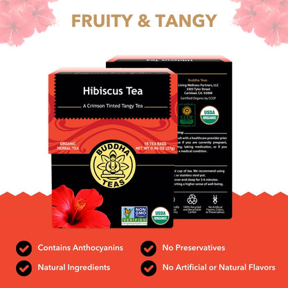 Buddha Teas Hibiscus Organic Herbal Tea, 18 Tea Bags