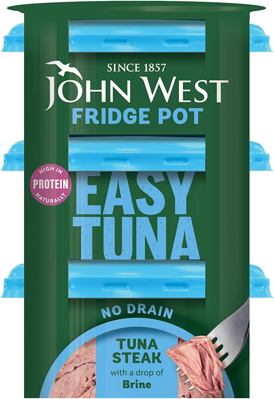 John West No Drain Fridge Pot Tuna Steak with a Little Sunflower Oil 3 X 110 g. Natural high in Protein