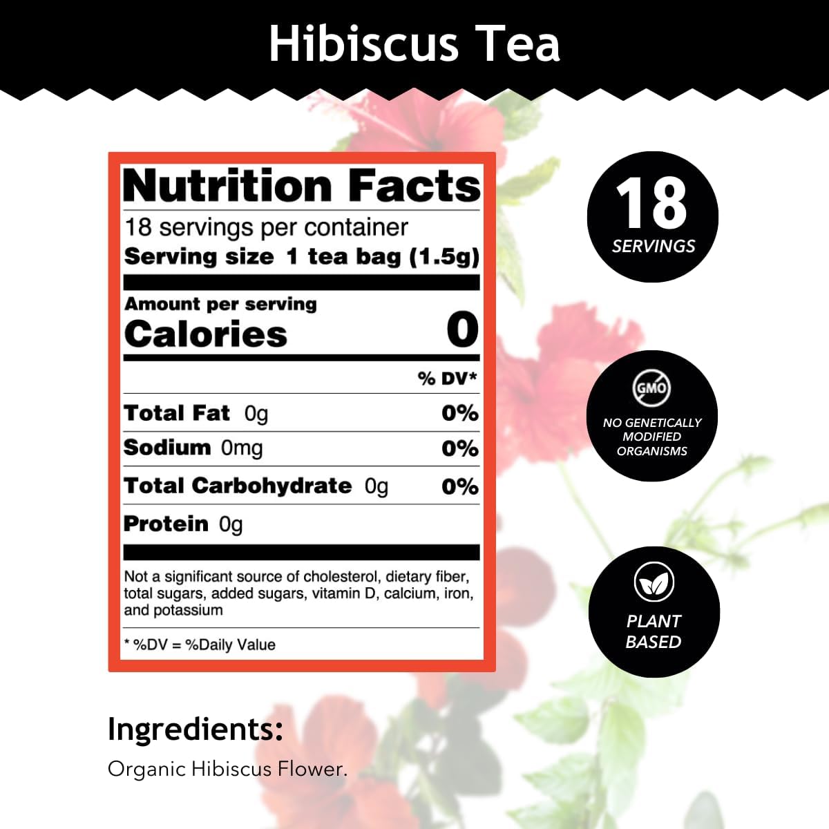 Buddha Teas Hibiscus Organic Herbal Tea, 18 Tea Bags