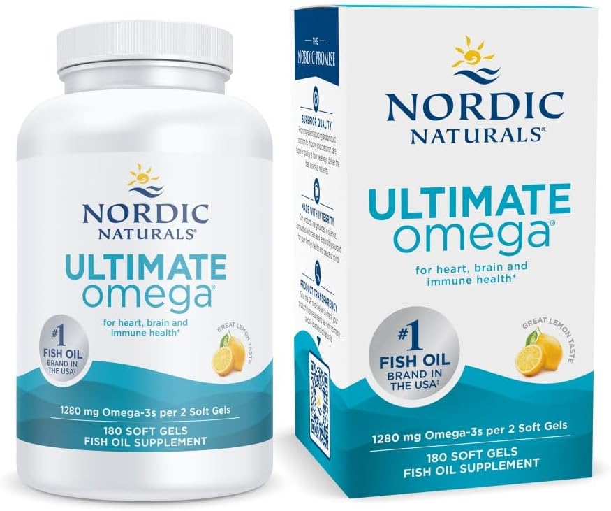 Nordic Naturals Ultimate Omega, Lemon Flavor - 90 Soft Gels - 1280 mg Omega-3 - High-Potency Omega-3 Fish Oil Supplement with EPA & DHA - Promotes Brain & Heart Health - Non-GMO - 45 Servings