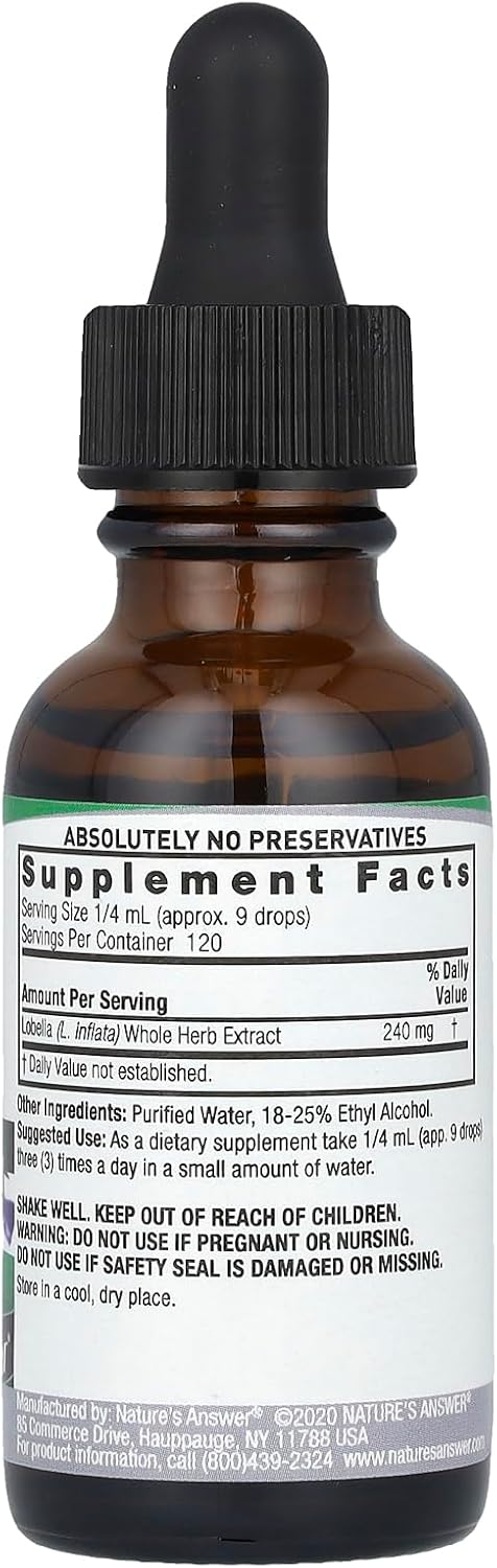 Nature's Answer Lobelia Herb | Promotes Overall Health & Well-Being | Made with Low Organic Alcohol | Gluten-Free, Non-GMO & Kosher Certified 1oz