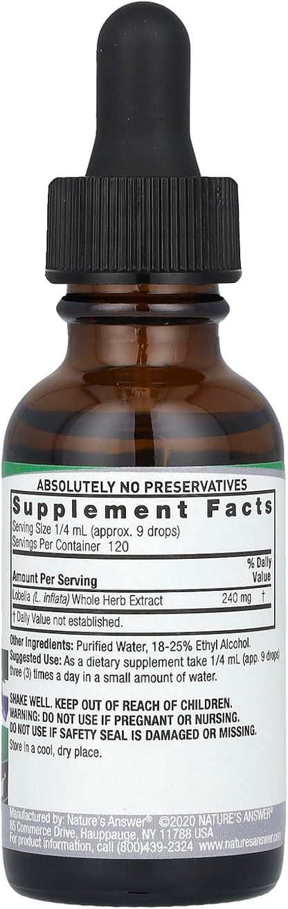 Nature's Answer Lobelia Herb | Promotes Overall Health & Well-Being | Made with Low Organic Alcohol | Gluten-Free, Non-GMO & Kosher Certified 1oz