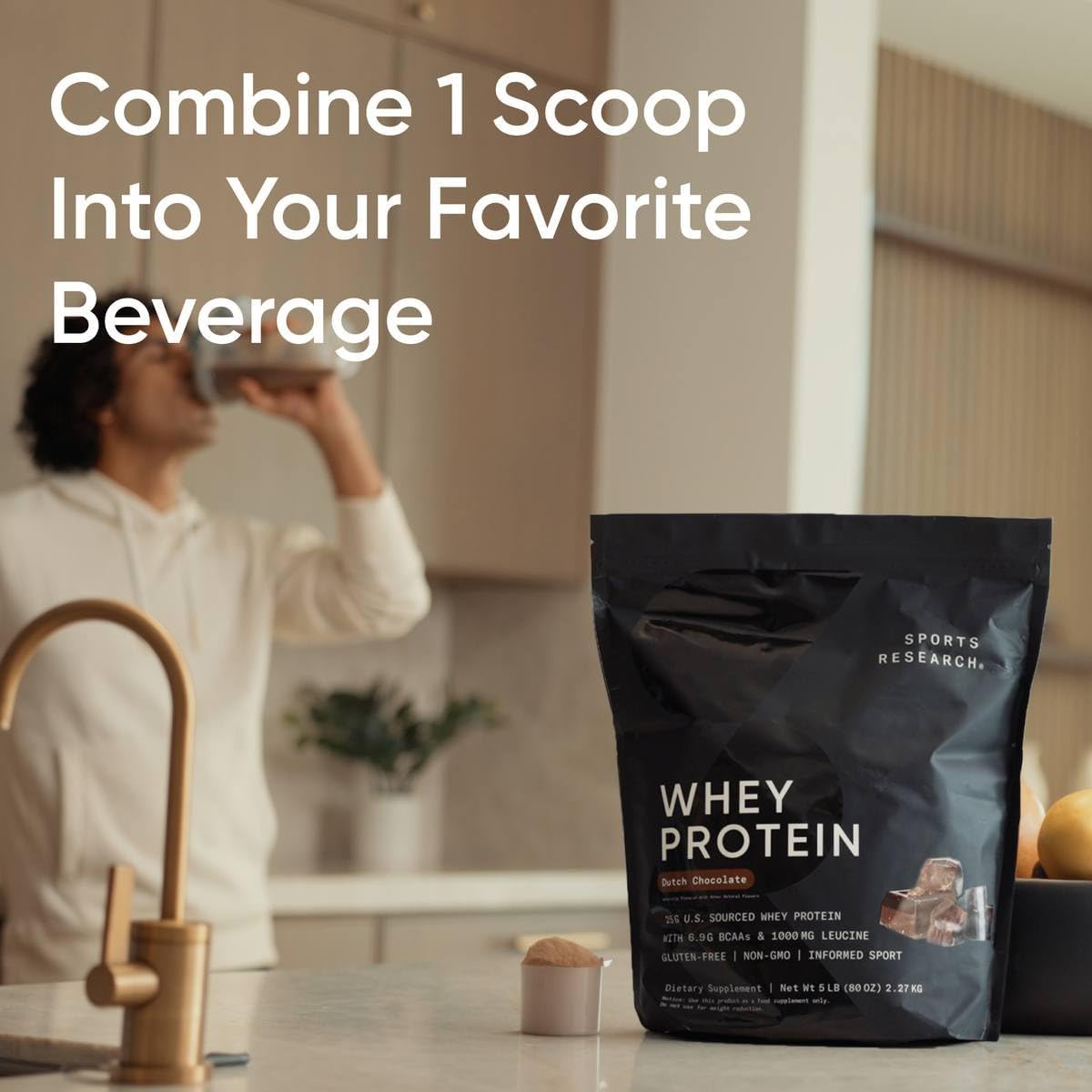 Sports Research Whey Protein Isolate - Sports Nutrition Protein Powder 25g per Serving - 5lb Bag Whey Protein - Vanilla Flavor - Bulk Protein Powder, 56 Servings
