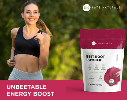 Kate Naturals Beet Root Powder Organic for Smoothie & Energy Boost. Nitric Oxide Supplement for Workout (8oz, Earth Flavor, Mix with Juice Easily)