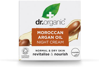Dr Organic Moroccan Argan Oil Night Cream, Moisturising, Natural, Vegan, Cruelty Free, Paraben & SLS Free, Plastic Free, Recycled & Recyclable, Certified Organic, 50 ml