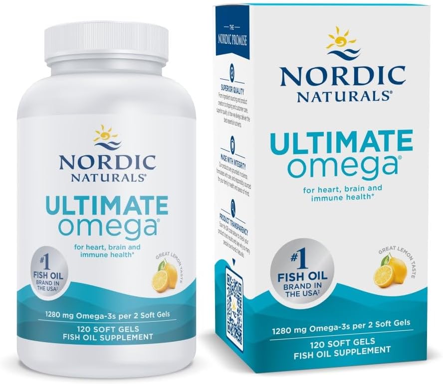 Nordic Naturals Ultimate Omega, Lemon Flavor - 90 Soft Gels - 1280 mg Omega-3 - High-Potency Omega-3 Fish Oil Supplement with EPA & DHA - Promotes Brain & Heart Health - Non-GMO - 45 Servings