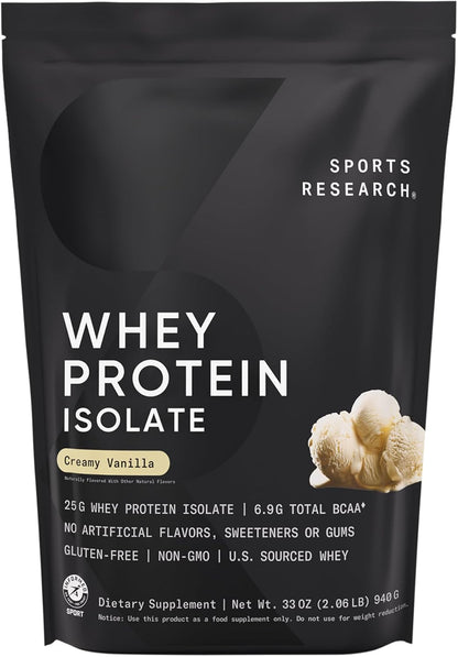 Sports Research Whey Protein Isolate - Sports Nutrition Protein Powder 25g per Serving - 5lb Bag Whey Protein - Vanilla Flavor - Bulk Protein Powder, 56 Servings