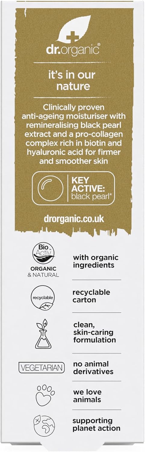 Dr. Organic Pro Collagen Plus Anti-Ageing Moisturizer with Black Pearl, Hyaluronic Acid & Biotin | 50ml | Firm & Smooth | All Skin Types | Vegan, Organic, Natural, Paraben & SLS-Free