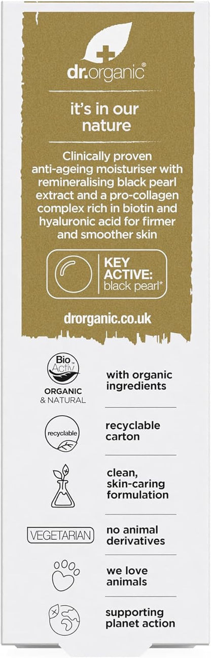 Dr. Organic Pro Collagen Plus Anti-Ageing Moisturizer with Black Pearl, Hyaluronic Acid & Biotin | 50ml | Firm & Smooth | All Skin Types | Vegan, Organic, Natural, Paraben & SLS-Free