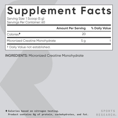 Sports Research® Creatine Monohydrate Capsules - May Support Workout Recovery, Lean Muscle gain, Performance and Strength* - Non-GMO, Vegan Certified - 5g per Servings - 30 Servings