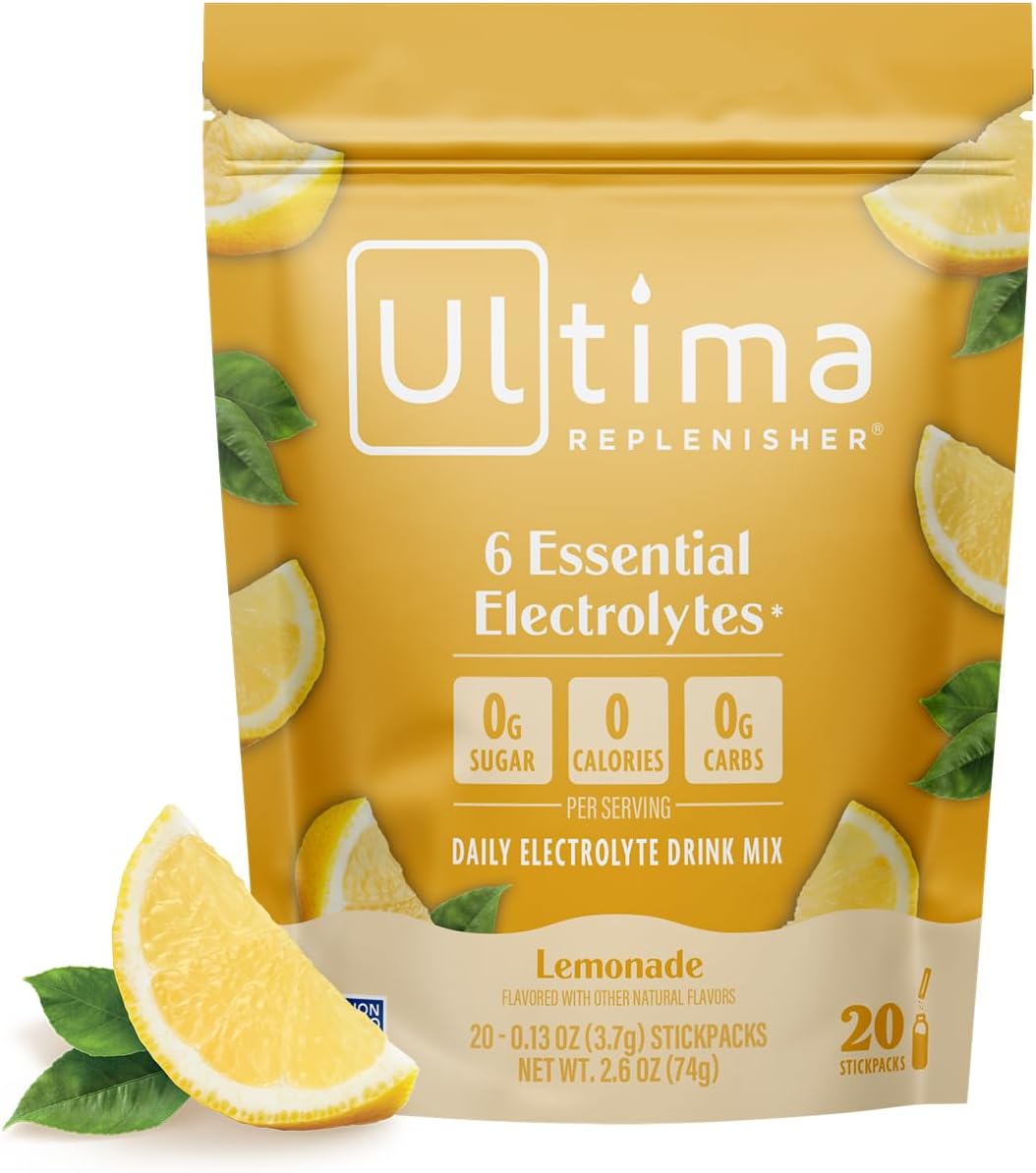 Ultima Replenisher Hydration Electrolyte Packets- 20 Count- Keto & Sugar Free- On the Go Convenience- Feel Replenished, Revitalized- Non-GMO & Vegan Electrolyte Drink Mix- Lemonade