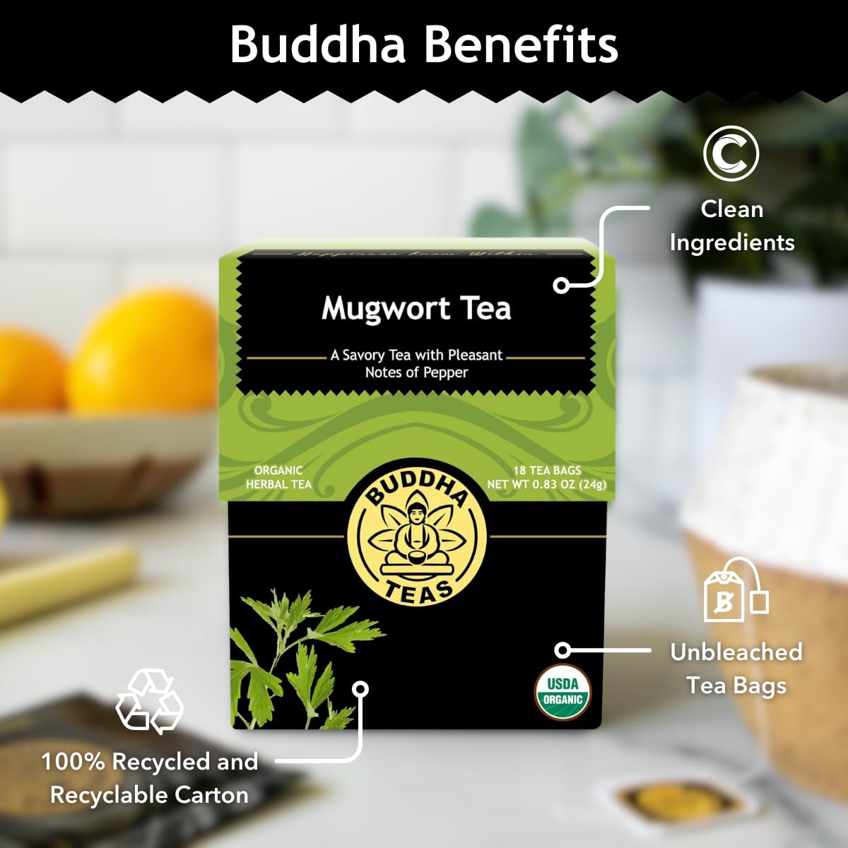 Buddha Teas - Chaga Tea - Organic Herbal Tea - For Cognitive Balance & Overall Health - With Chaga Mushroom, Antioxidants & B Vitamins - Caffeine Free - OU Kosher - 18 Tea Bags (Pack of 1)
