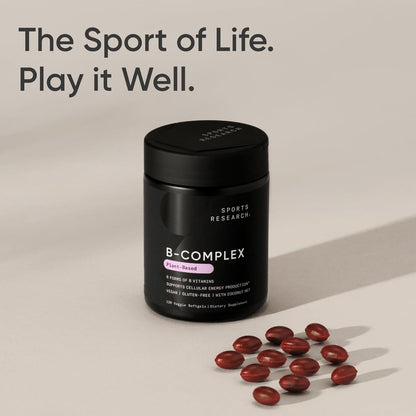 Sports Research Vitamin B-Complex - Full Spectrum of B Vitamins - Plant-Based Vegan-Friendly Formula - 60 Veggie Softgels
