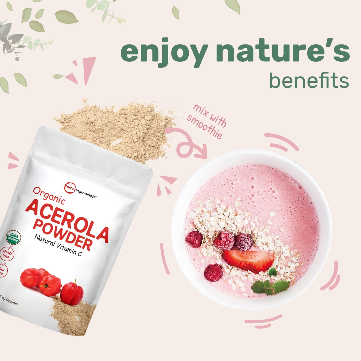 Micro Ingredients Organic Acerola Cherry Powder, 8oz