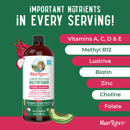Liquid Morning Multivitamin + Hair Growth (Dragon Fruit Melon)_887ml