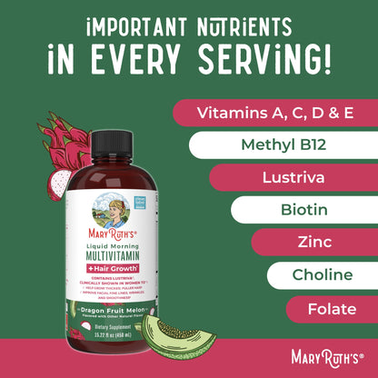 Liquid Morning Multivitamin + Hair Growth (Dragon Fruit Melon) 15.22oz