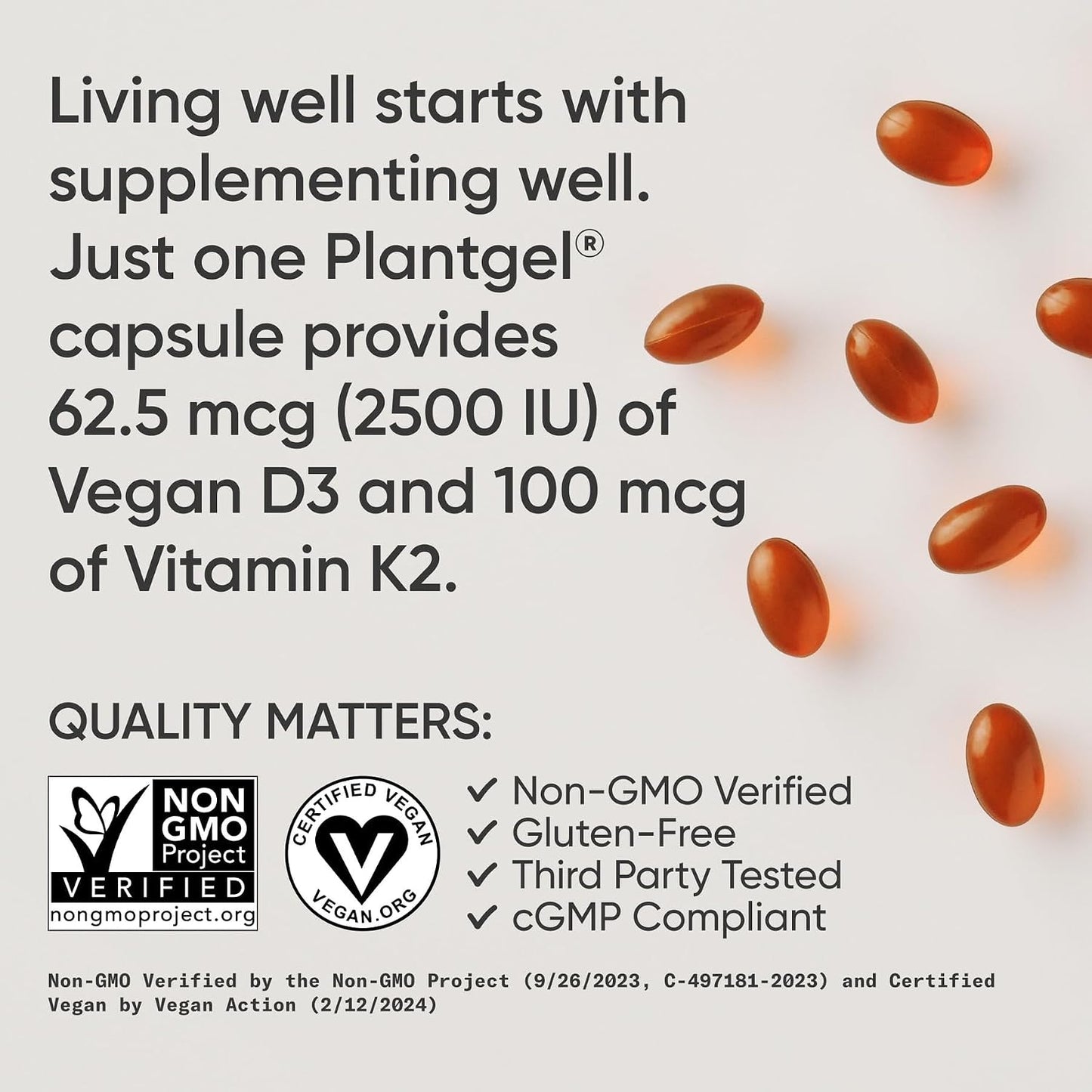 Sports Research® Vegan Vitamin D3 + K2 w/Coconut Oil, 60 Count Plantgels™
